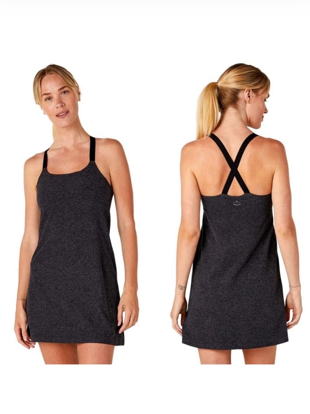 Beyond Yoga Spacedye Move It Dress charcoal gray black active dress shorts L